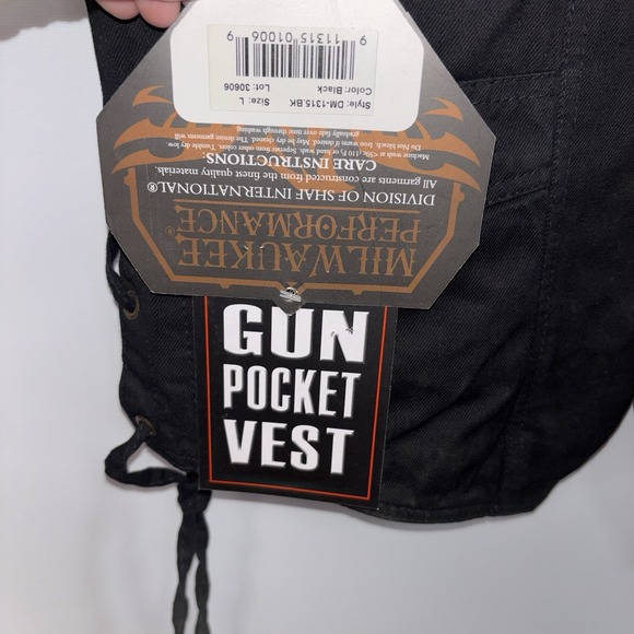 Milwaukee Performance Black Denim Motorcycle Vest Gun Pocket NWT L - Picture 4 of 10